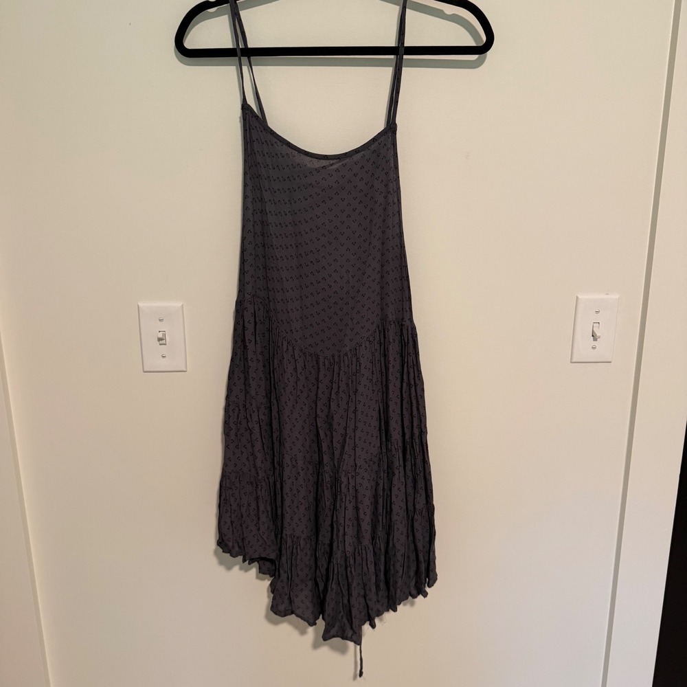 Intimately Free People Heart Print Lace Up Back Mini Dress Charcoal Grey Small - Picture 2 of 5